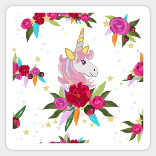 Unicorn with colorful roses Sticker